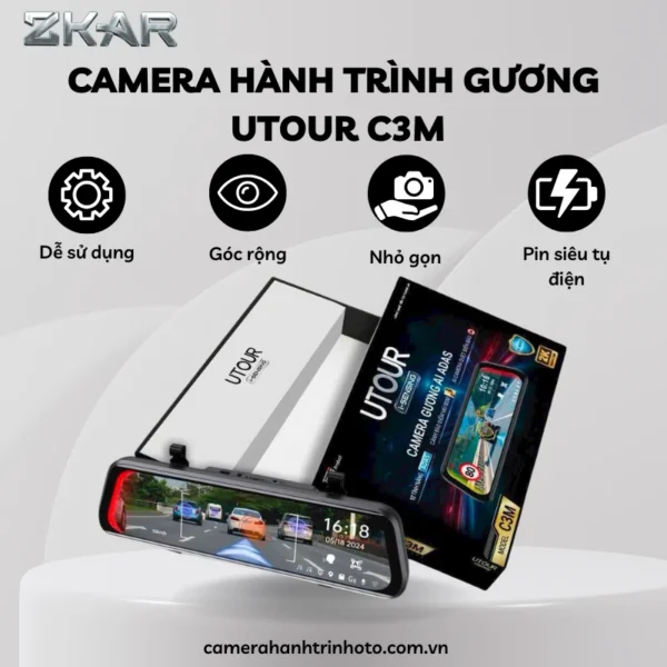 Camera Hành Trình Gương Điện Tử Utour C3M Tích Hợp ADAS